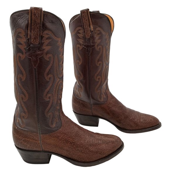 Vintage Lucchese Cowboy Boots Brown Exotic Leather Mens 8.5 D Custom Western main image 10